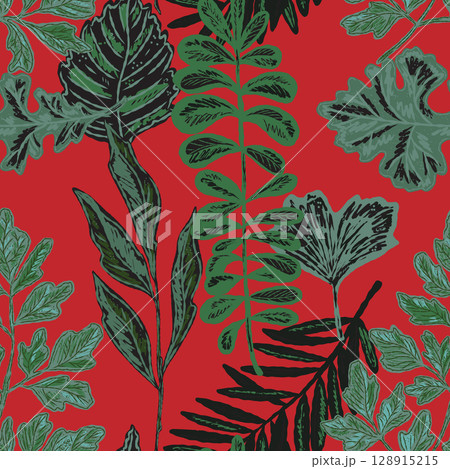 seamless pattern with tropical leaves 128915215