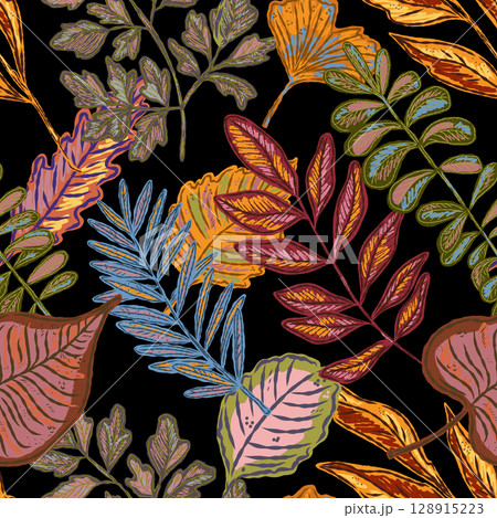 seamless pattern with hand drawn feathers 128915223