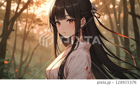 夕焼けの中の巫女 128915376