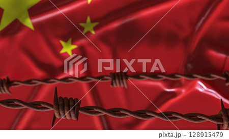 The China Flag and barbed wire for Business crisis concept 3d Rendering. 128915479