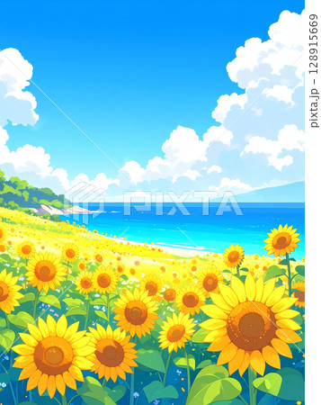 向日葵　海　青空 128915669
