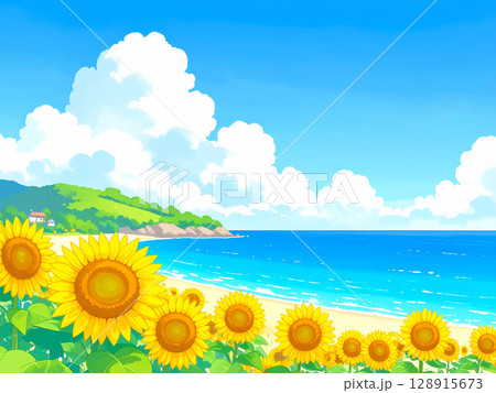 向日葵　海　青空 128915673