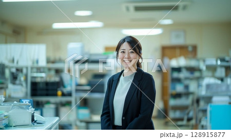 医療現場の信頼感―笑顔の受付・事務担当 128915877