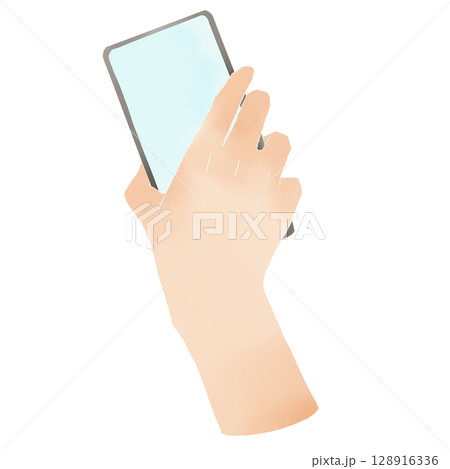 水彩風スマホをかざす手 シンプルイラスト 水彩風スマホをかざす手 シンプルイラスト 128916336