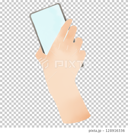 水彩風スマホをかざす手 シンプルイラスト 水彩風スマホをかざす手 シンプルイラスト 128916336