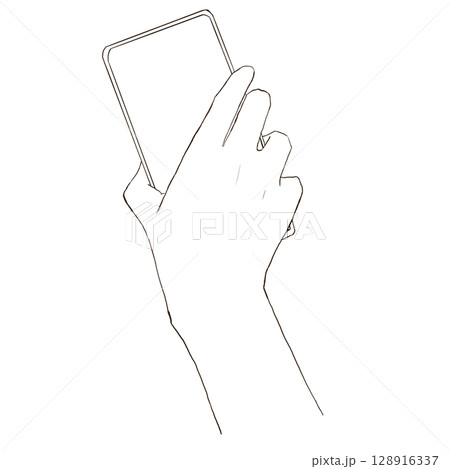 スマホをかざす手 シンプル線画イラスト スマホをかざす手 シンプル線画イラスト 128916337