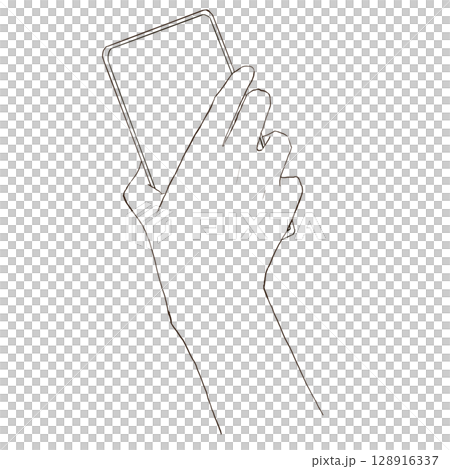 スマホをかざす手 シンプル線画イラスト スマホをかざす手 シンプル線画イラスト 128916337