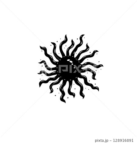 Mystical Sun Illustration with Tentacles Radiating from its Center - Vector Art 128916891