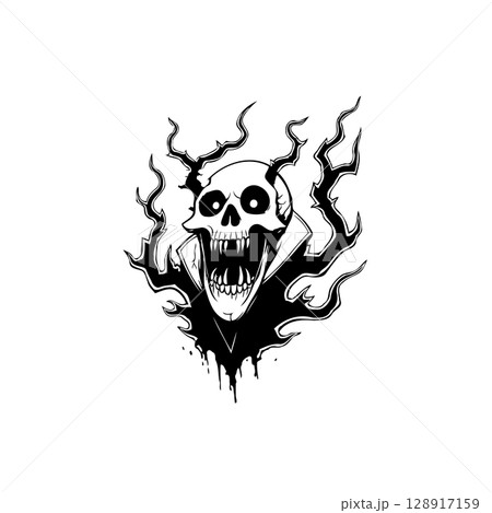 Creepy skull in a vector illustration, perfect for Halloween and horror themes 128917159