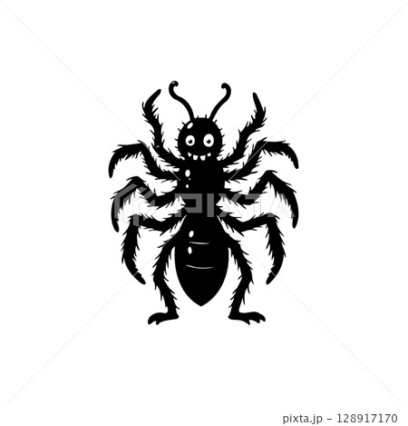 A whimsical cartoon spider illustration with exaggerated features and a playful demeanor 128917170