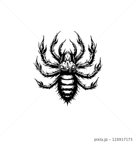 Detailed Scorpion Illustration: A Striking Black and White Vector Design 128917173