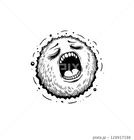 Expressive spherical character yelling with distress and closed eyes illustration Expressive spherical character yelling with distress and closed eyes illustration 128917198