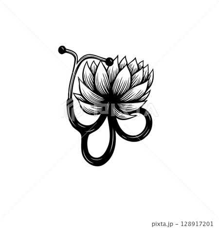 Stethoscope with a lotus flower for medical emblem, symbolizing health and well being Stethoscope with a lotus flower for medical emblem, symbolizing health and well being 128917201