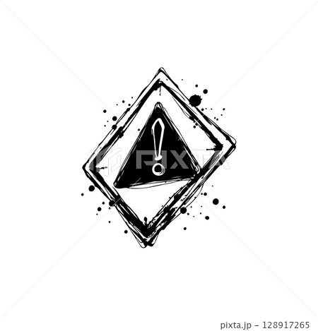 Grunge Style Attention Sign in Black and White for Warning Concepts Art Grunge Style Attention Sign in Black and White for Warning Concepts Art 128917265