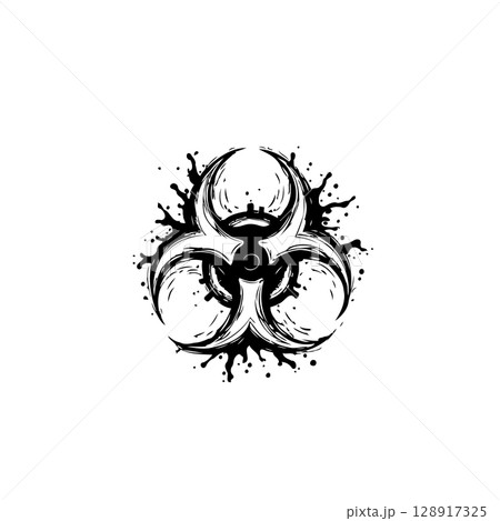 Grunge biohazard symbol illustration conveying danger and contamination risks Grunge biohazard symbol illustration conveying danger and contamination risks 128917325