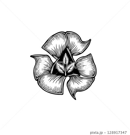 Stylized recycling symbol incorporating leaves, promoting environmental conservation 128917347
