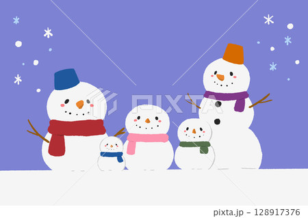 ゆきだるまファミリーテンプレート 128917376