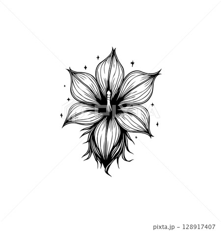 Elegant Hand-Drawn Flower Illustration with Intricate Details and Magical Sparkles Elegant Hand-Drawn Flower Illustration with Intricate Details and Magical Sparkles 128917407