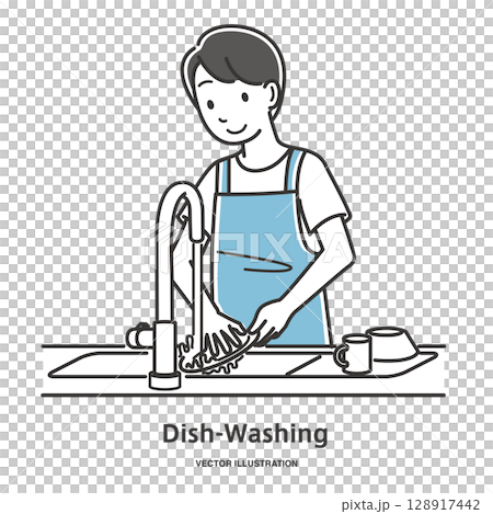 Illustration material of a man doing the washing 128917442