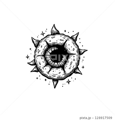 Mystic Eye in the Void: Hand-Drawn Illustration of Cosmic Horror Design Mystic Eye in the Void: Hand-Drawn Illustration of Cosmic Horror Design 128917509
