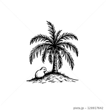 Whimsical Palm Tree Island: A Serene Escape with a touch of Fantasy and Tranquility 128917642