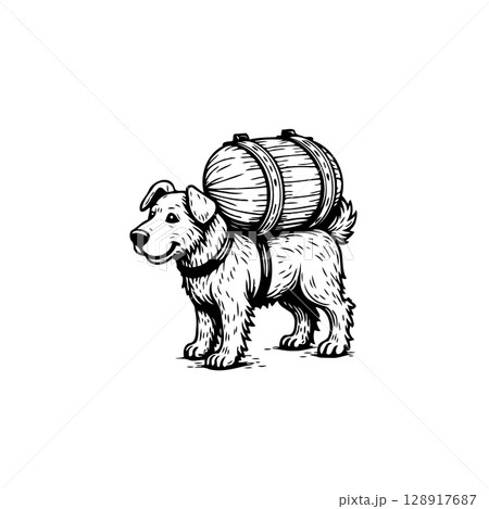 Dog carrying a barrel illustration for Saint Bernard breed concept art design 128917687