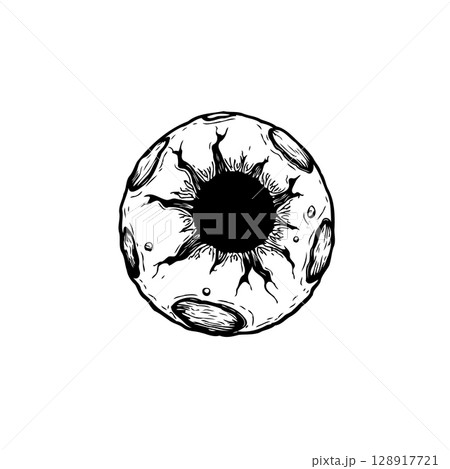 Eerie celestial body illustration with crater and textured surface design Eerie celestial body illustration with crater and textured surface design 128917721