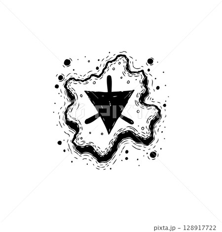Abstract dark vector drawing of triangle symbol with wavy lines and dots Abstract dark vector drawing of triangle symbol with wavy lines and dots 128917722