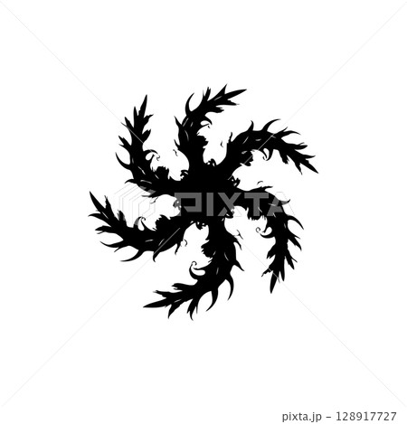 Abstract dark floral design in a swirl shape against a plain white background 128917727