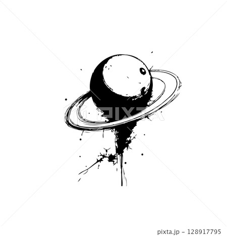 Abstract ink drawing of a planet with rings,...のイラスト素材 [128917795] - PIXTA