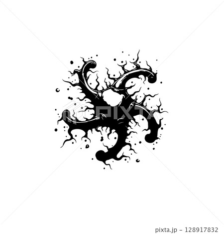 Abstract Black Ink Splatter Design on White Background for Artistic Concepts Abstract Black Ink Splatter Design on White Background for Artistic Concepts 128917832