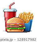 ハンバーガーセット　ドット絵 128917982