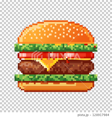 ハンバーガー　ドット絵 128917984