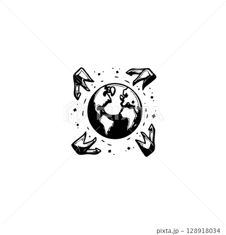 Illustrative depiction of global reach with hands embracing earth vector design 128918034