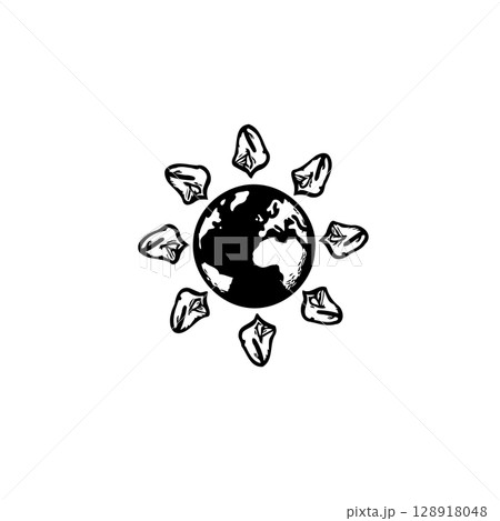 Conceptual Earth Icon with Leafs, symbolizing global environmental awareness and nature protection Conceptual Earth Icon with Leafs, symbolizing global environmental awareness and nature protection 128918048
