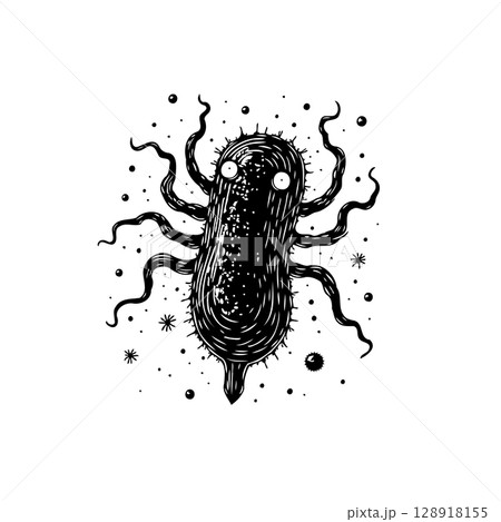 Cartoonish illustration of a bacterium or germ with tentacles on a white background Cartoonish illustration of a bacterium or germ with tentacles on a white background 128918155