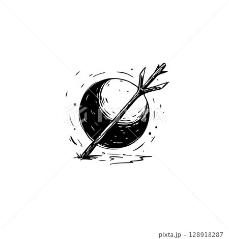 Mystic Moonlit Branch: Hand-Drawn Illustration of Celestial Wonder and Natural Serenity 128918287