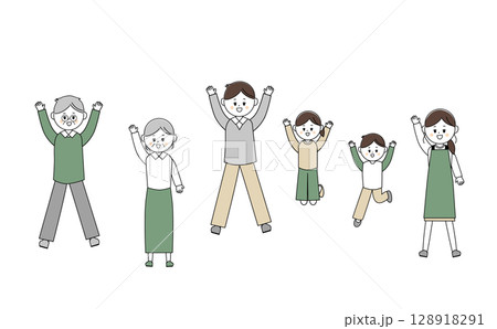 ジャンプする元気な三世代家族 128918291