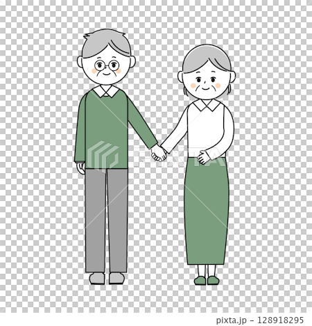 Illustration of senior men and women holding hands Illustration of senior men and women holding hands 128918295