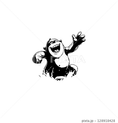 Cartoon Gorilla Character Illustration with Black and White Coloring Book Style 128918428