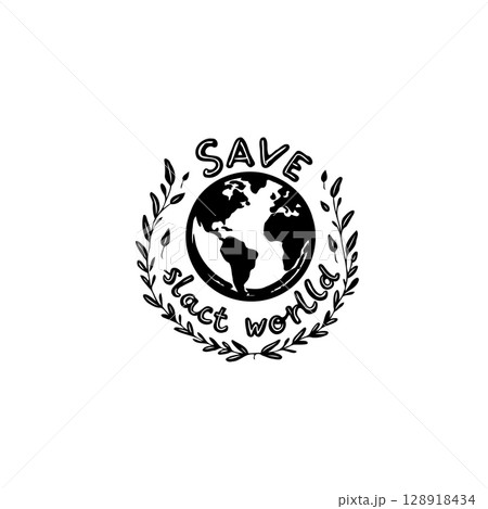 Stylized Black and White Illustration Promoting Environmental Conservation 128918434