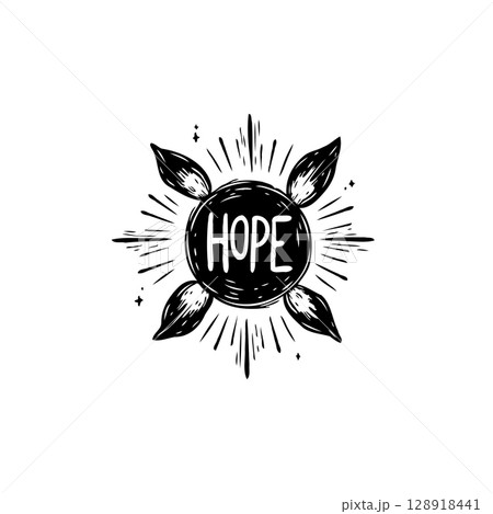 Symbolic hope emblem design with positive affirmation and radiating light rays 128918441