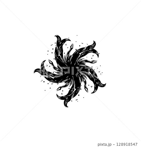 Abstract black and white radial design with intricate and spiky swirling elements 128918547