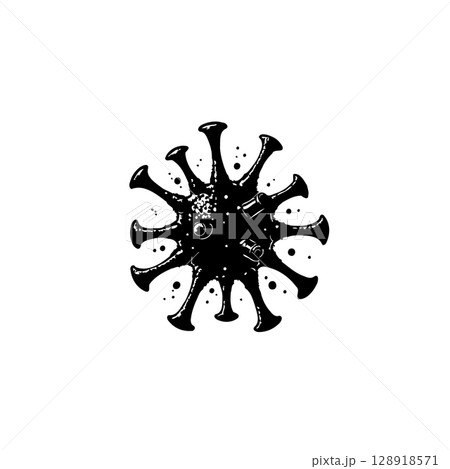 Detailed illustration of a black virus cell against a bright white backdrop Detailed illustration of a black virus cell against a bright white backdrop 128918571