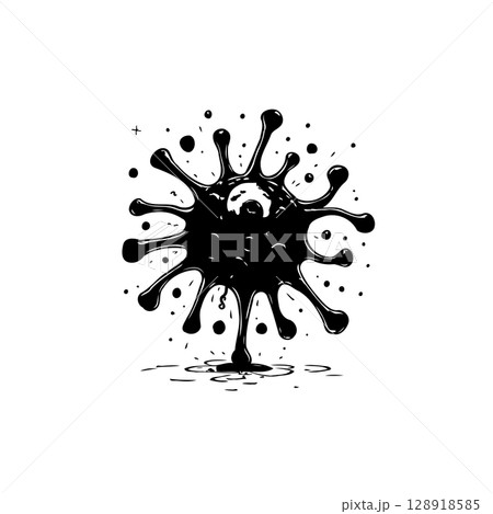 Stylized depiction of a virus or pathogen in black and white ink style 128918585