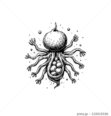 Intricate Hand-Drawn Illustration of a Mythical Creature with Multiple Limbs and Texture Intricate Hand-Drawn Illustration of a Mythical Creature with Multiple Limbs and Texture 128918586