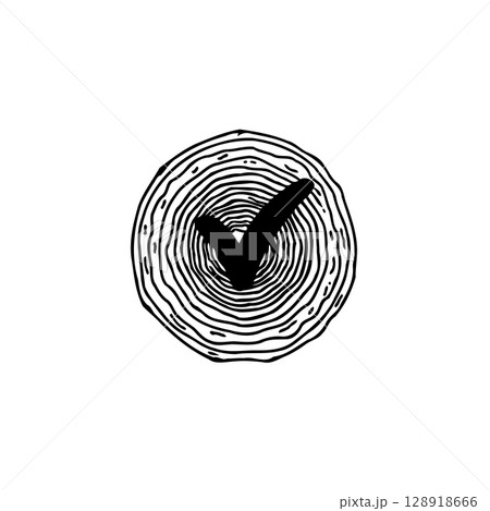 Wood slice with check mark vector illustration for eco friendly concept 128918666
