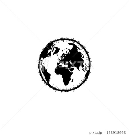 Stylized Earth Globe Icon Encased in Thorns, Emphasizing Environmental Concerns 128918668