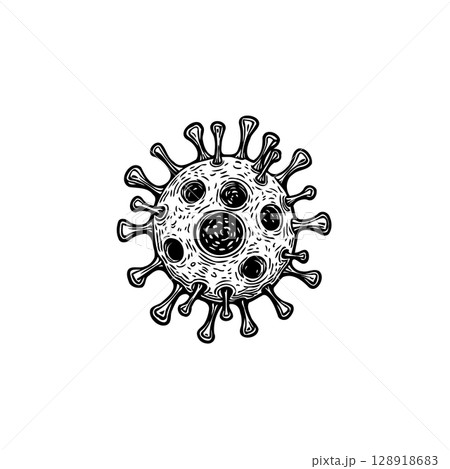 Detailed Monochrome Illustration of a Virus Cell on a White Background 128918683