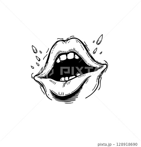 Expressive Open Mouth Sketch with Detailed Shading and Dynamic Water Droplets 128918690